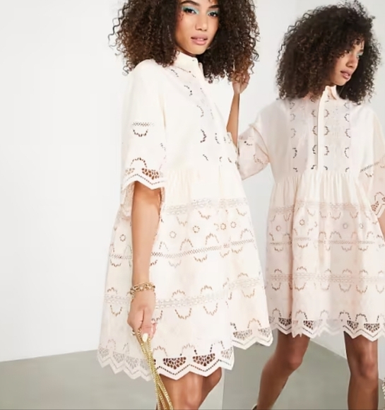 ASOS Edition Mini Shirt Dress With Cutwork In White Size US 0 - Picture 3 of 11